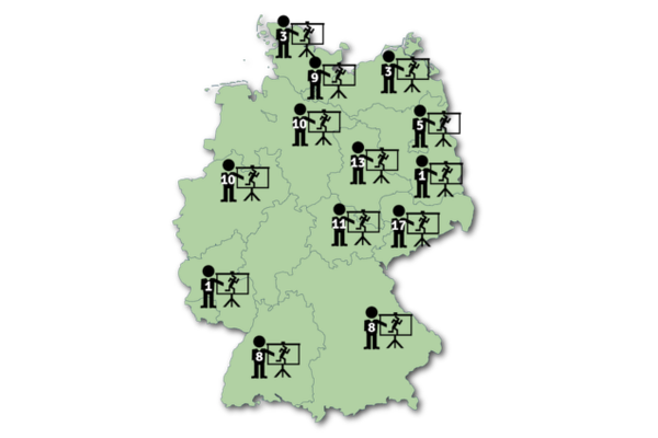 Karte mit Veranstaltungsorten von Aussteigerveranstaltungen in Deutschland